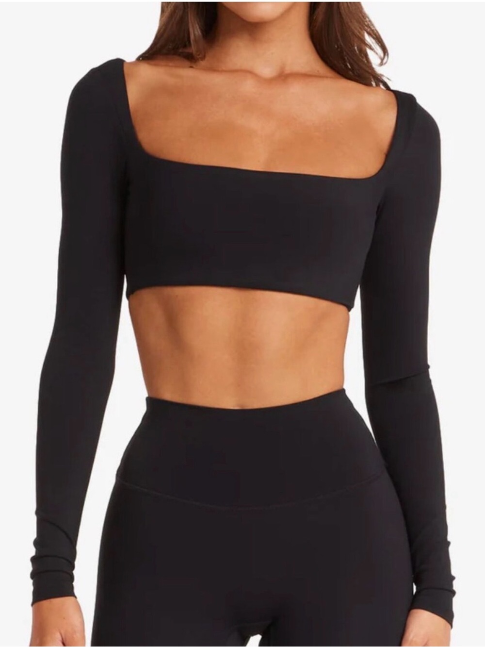 Long Sleeve Black Square Neck Crop Top